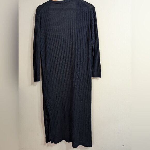 Philosophy navy ribbed long duster cardigan, open front, size L, viscose - Picture 4 of 10